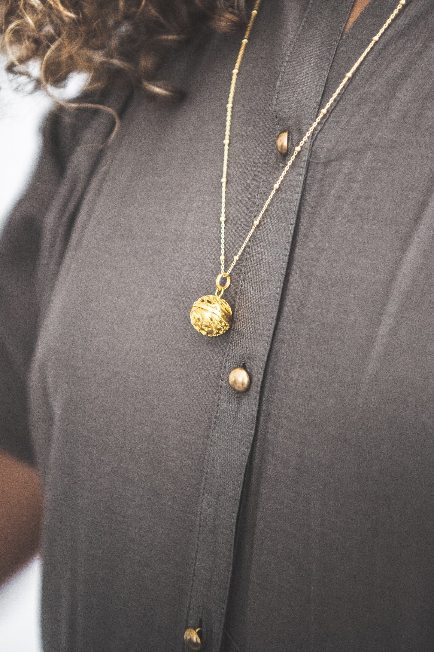 Close up of Large Bali Harmony Ball necklace