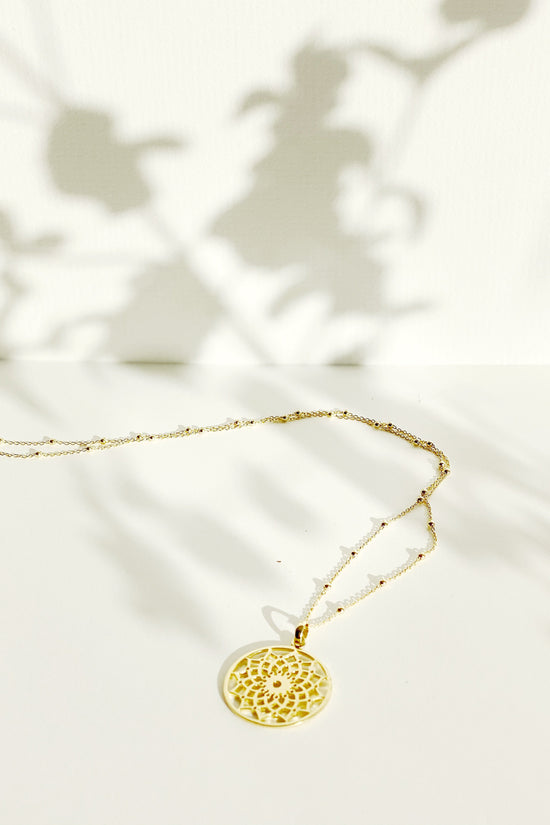 Close up of Lotus Mandala Necklace