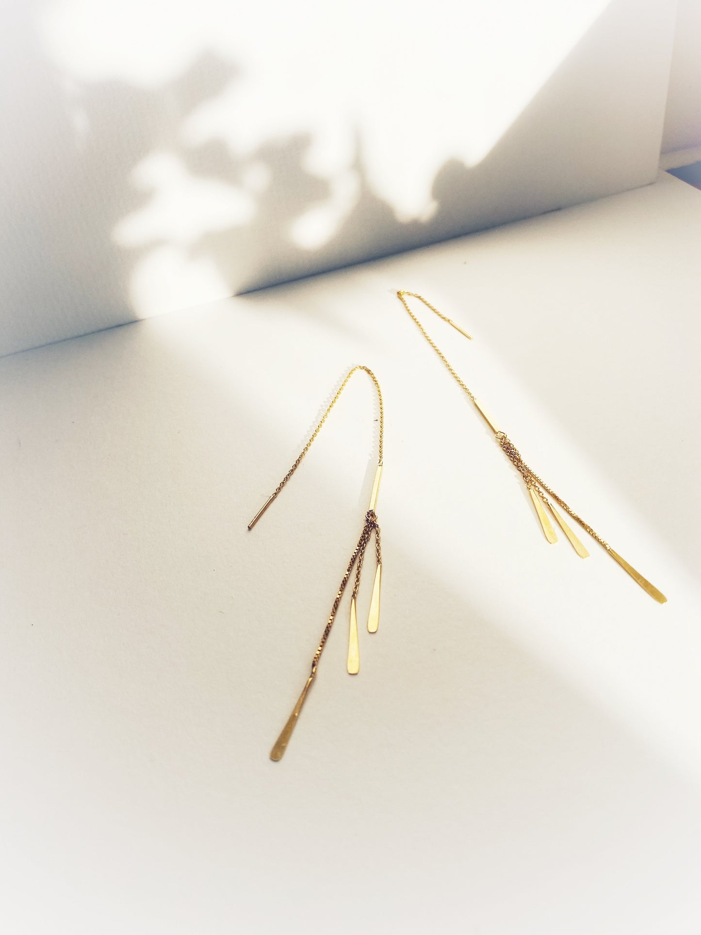 Aretha Long Gold Feathered Threader Earrings