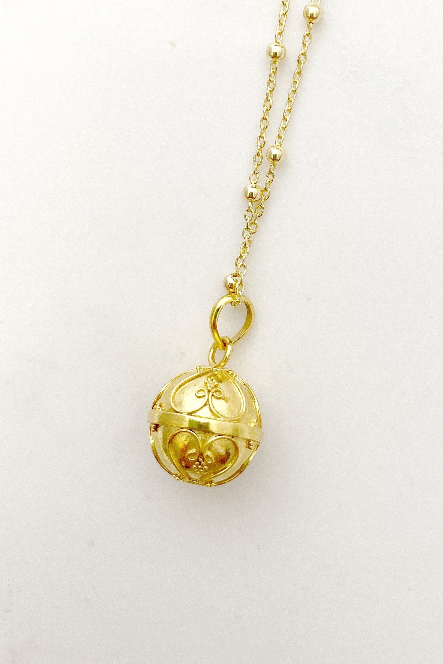 Close up of Small Bali Harmony Ball necklace